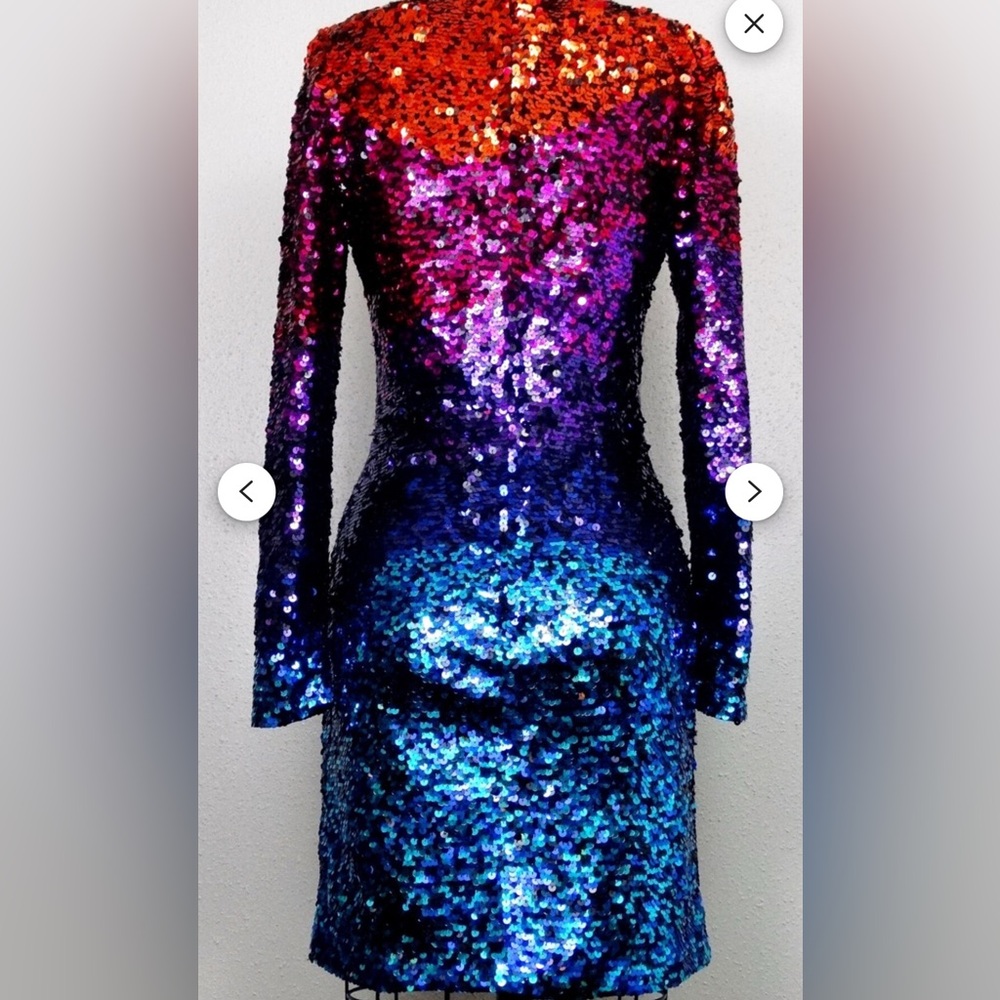 Oleg Cassini Vintage Vibrant Sequin Long Sleeve Dress - Picture 13 of 14